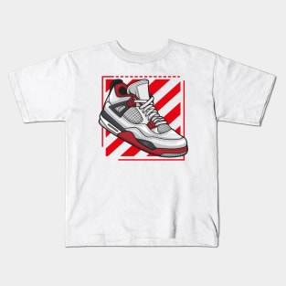 AJ 4 Retro Fire Red Sneaker Kids T-Shirt